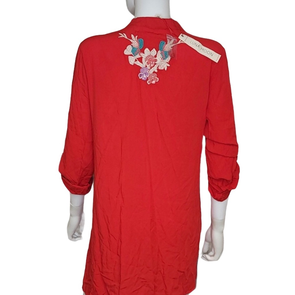 Vibrant Red Floral Embroidered Swim Coverup - Picture 3 of 7